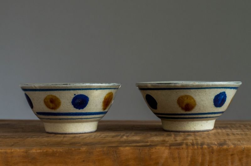 画像4: 北窯・松田米司工房 4寸 マカイ 輪線に点打( コバルト・飴 ) 