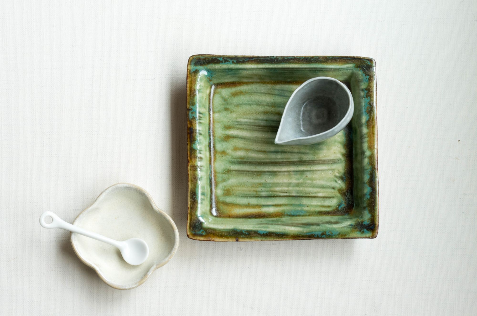 北窯 松田米司工房  緑釉角皿